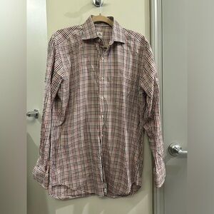 Peter Millar Long Sleeve Button Down Shirt Mens Medium Plaid Red Grey White